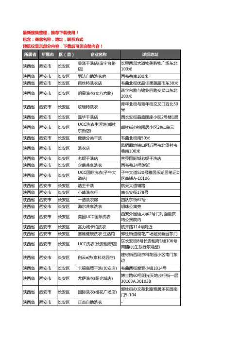 新版陕西省西安市长安区洗衣店企业公司商家户名录单联系方式地址大全154家