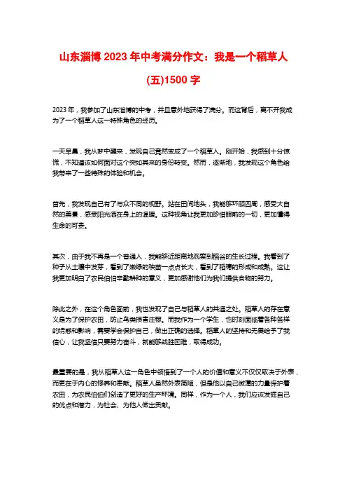 山东淄博2023年中考满分作文：我是一个稻草人(五)