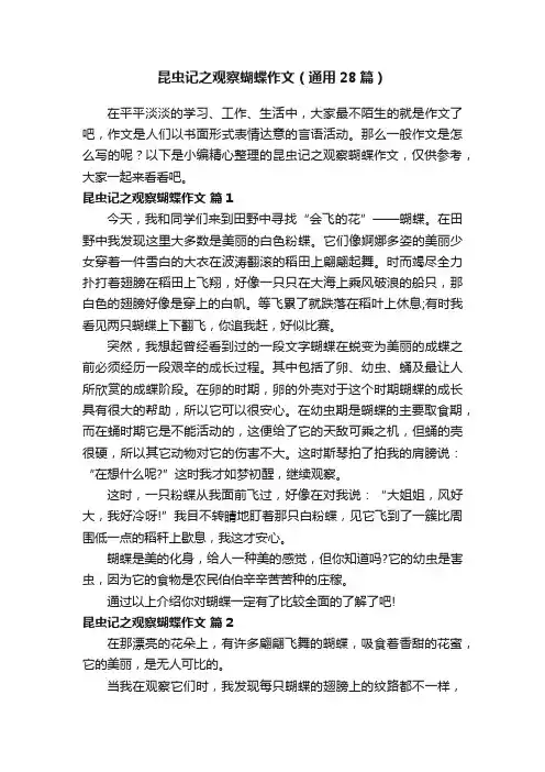 昆虫记之观察蝴蝶作文（通用28篇）