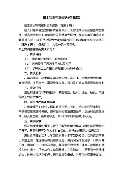 钳工实训鸭嘴榔头实训报告（精选5篇）