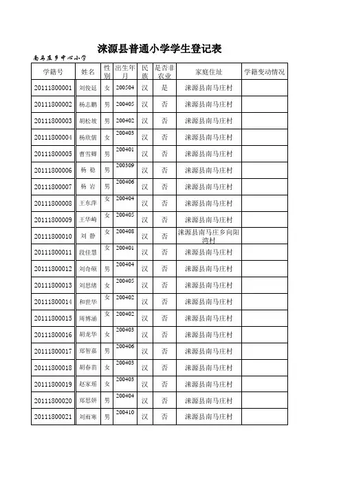普通小学生登记表(1)南马庄
