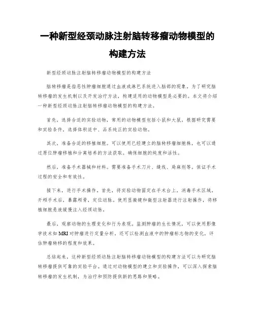 一种新型经颈动脉注射脑转移瘤动物模型的构建方法