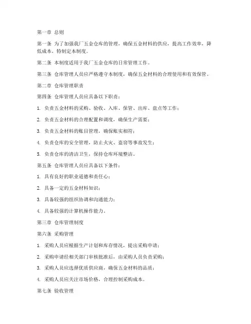 家具厂仓库五金管理制度