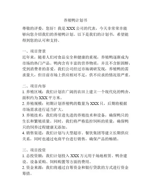 养殖鸭计划书