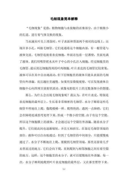 毛细现象简单解释