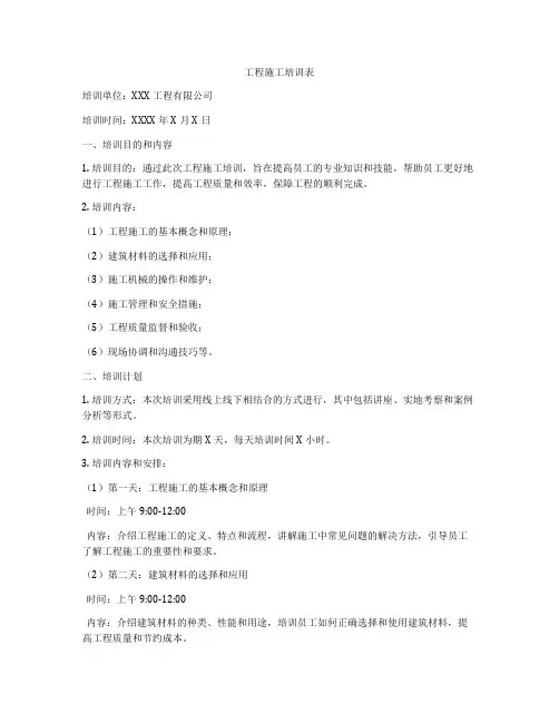 工程施工培训表