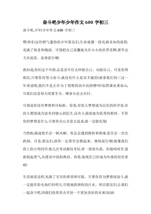 奋斗吧少年少年作文600字初三
