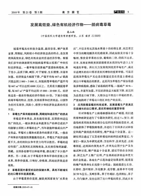 发展高效益、绿色有机经济作物——脱病毒草莓
