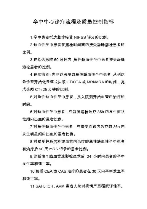 卒中中心诊疗流程及质量控制指标
