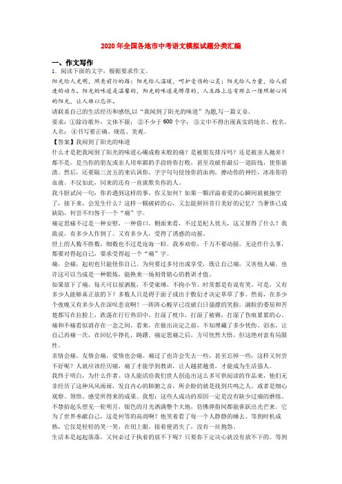 2020年全国各地市中考语文模拟试题分类汇编