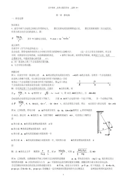 (完整版)高中物理_经典习题及答案_选修3-1