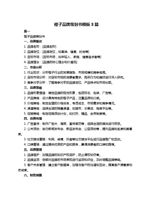 橙子品牌策划书模板3篇