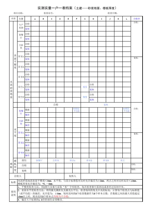 实测实量一户一表档案(现场操作表格)