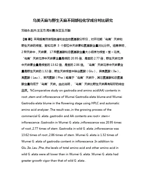 乌美天麻与野生天麻不同部位化学成分对比研究