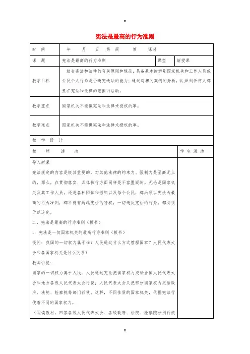 八年级政治下册 第8单元 生活在依法治国的国家 第16课 治国安邦的总章程 第2框 宪法是最高的行为