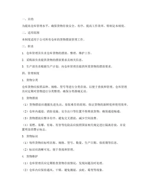 仓库货物摆放整齐管理制度