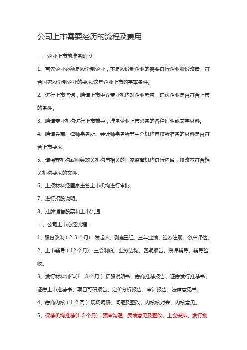 上市流程及时间表