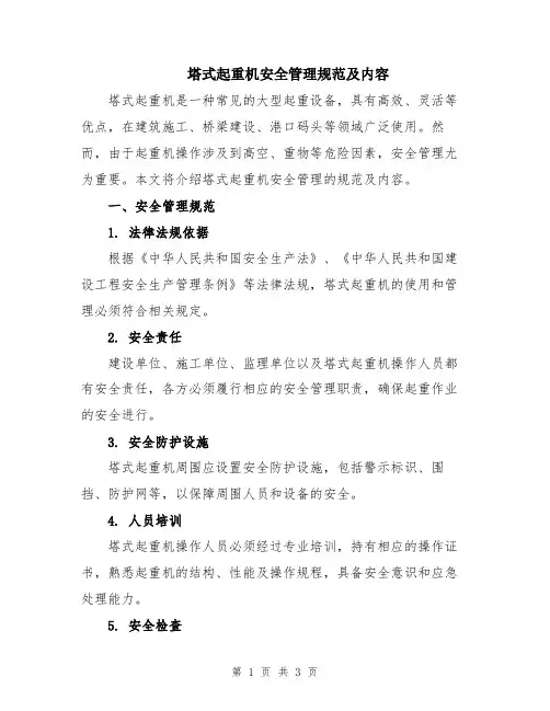 塔式起重机安全管理规范及内容
