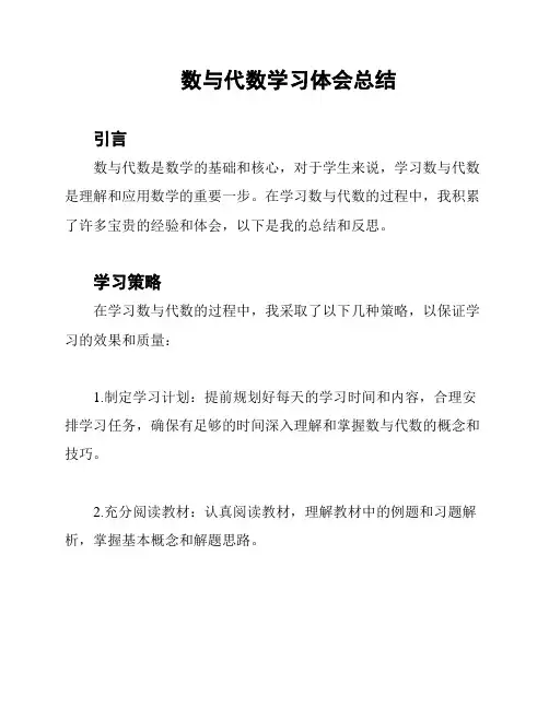 数与代数学习体会总结