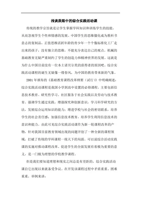 我眼综合实践活动课论文