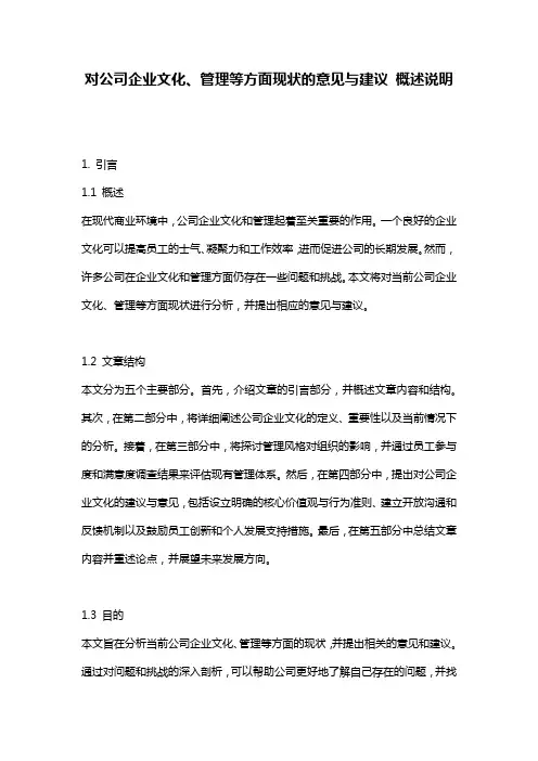 对公司企业文化、管理等方面现状的意见与建议_概述说明