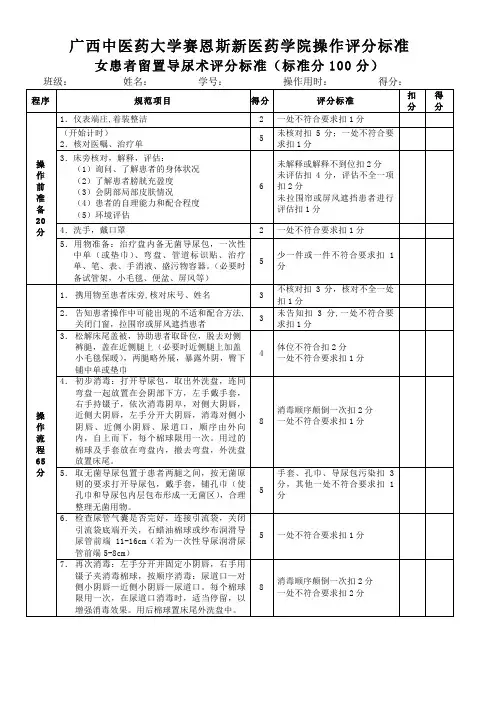 女患者导尿术评分标准