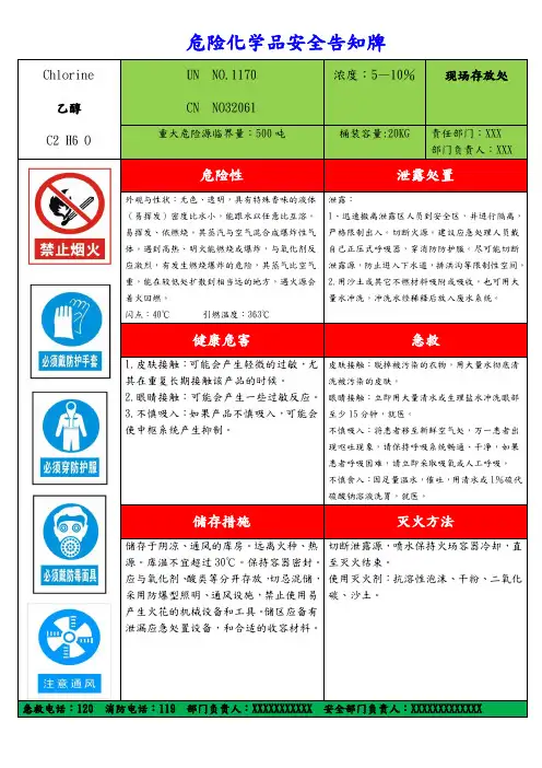 乙醇安全告知牌