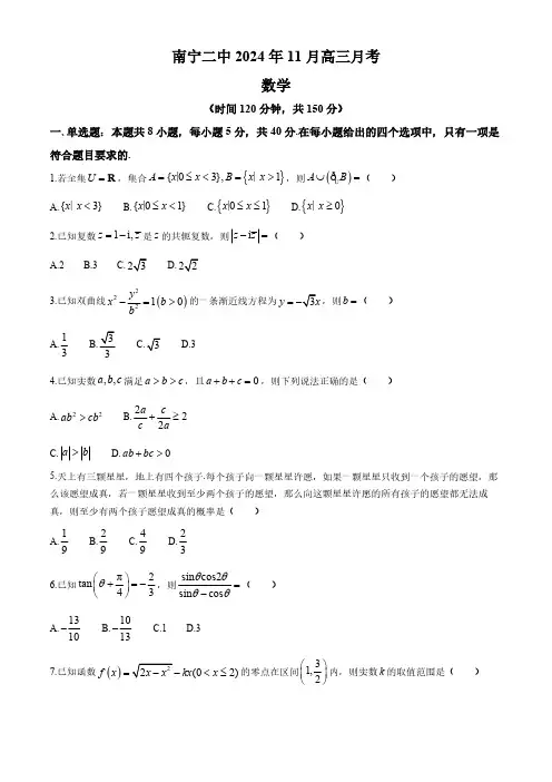 广西南宁市第二中学2024-2025学年高三上学期11月月考数学试题(含解析)