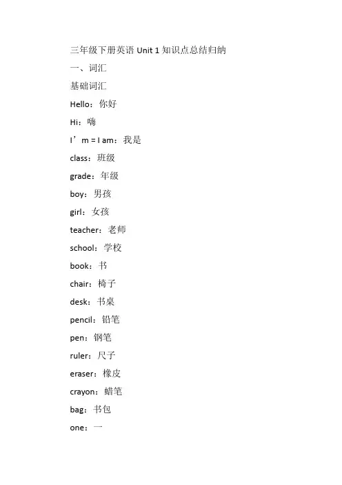 三年级下册英语unit1