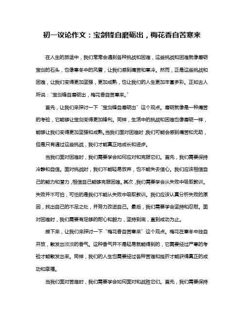 初一议论作文：宝剑锋自磨砺出,梅花香自苦寒来