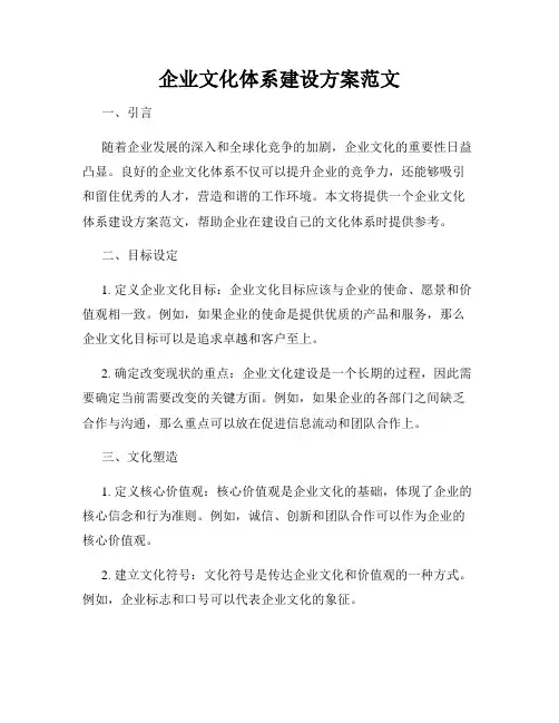 企业文化体系建设方案范文