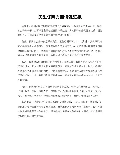 民生保障方面情况汇报