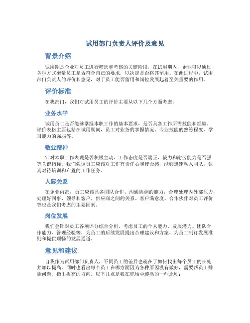 试用部门负责人评价及意见