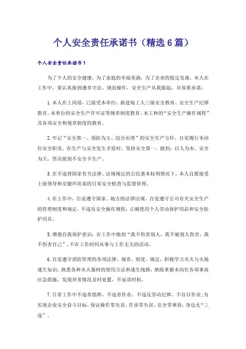 个人安全责任承诺书(精选6篇)
