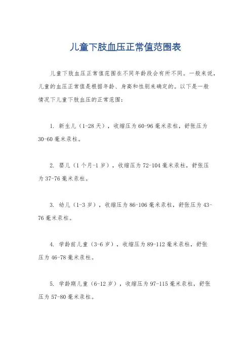 儿童下肢血压正常值范围表