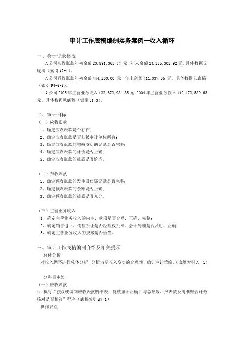 审计工作底稿编制实务案例收入循环