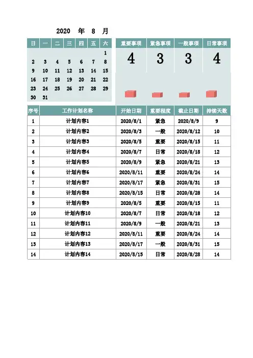 日历日程工作计划综合表