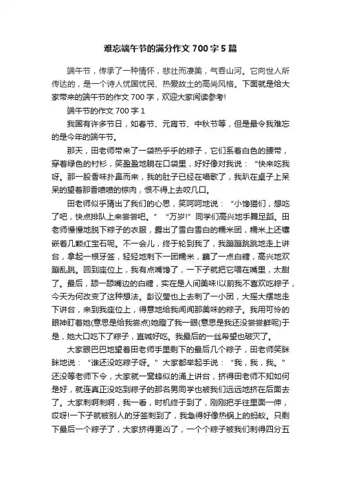 难忘端午节的满分作文700字5篇