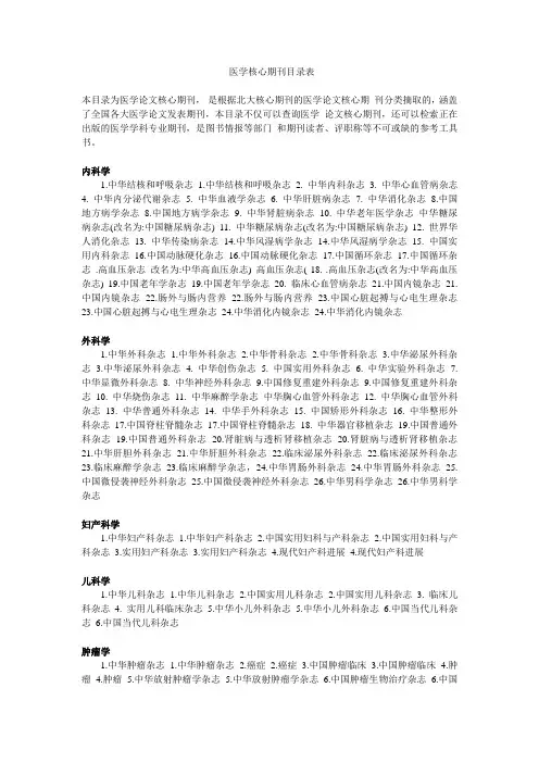 医学核心期刊目录表
