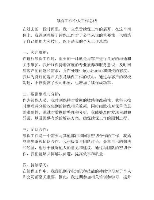 续保工作个人工作总结