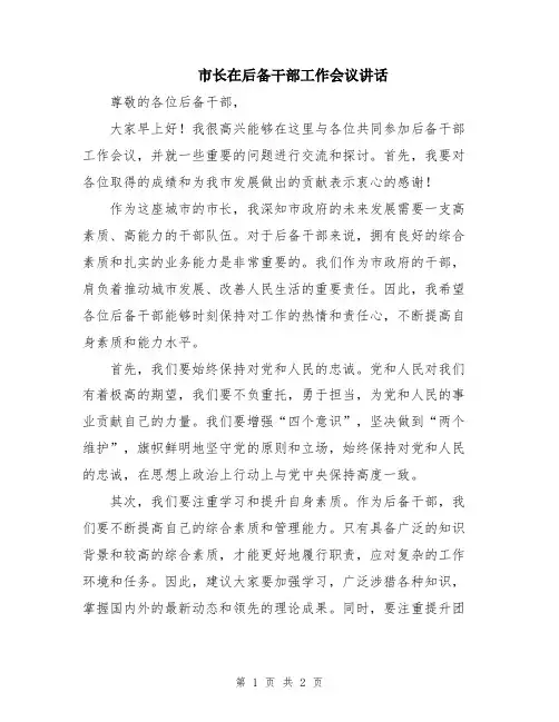 市长在后备干部工作会议讲话