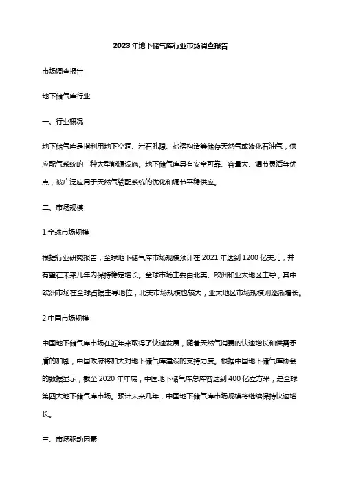 2023年地下储气库行业市场调查报告
