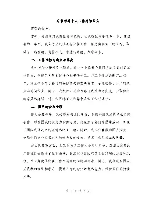 分管领导个人工作总结范文（二篇）