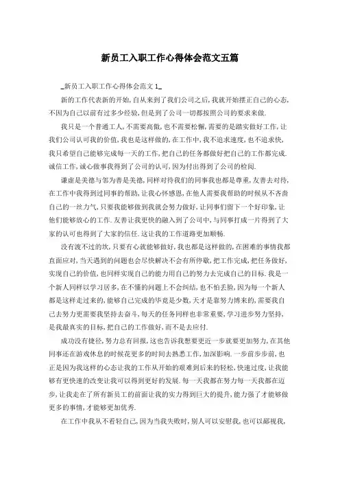 新员工入职工作心得体会范文五篇