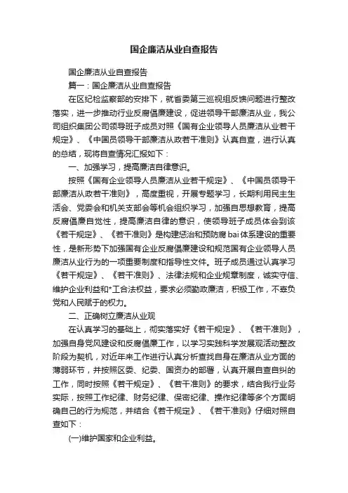 国企廉洁从业自查报告