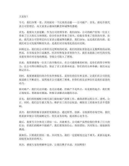 公司破产领导发言稿范文