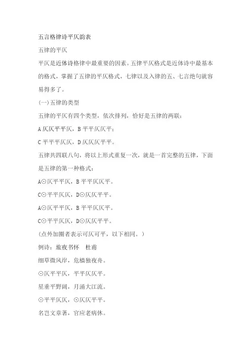五言格律诗平仄韵表