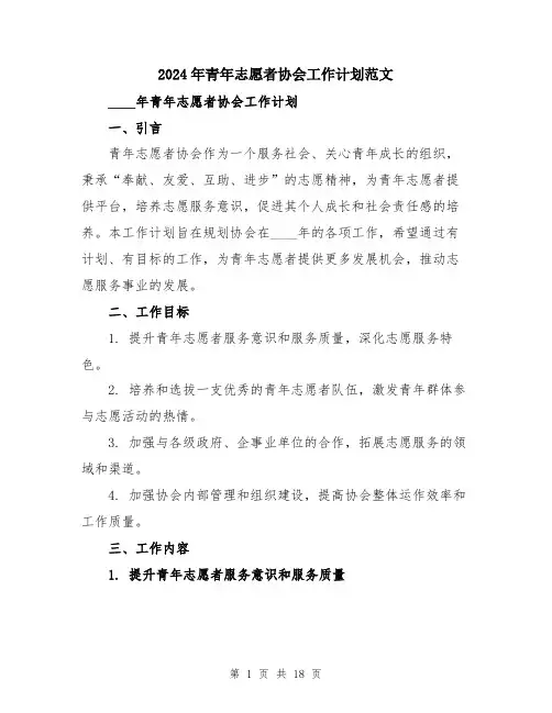 2024年青年志愿者协会工作计划范文（5篇）