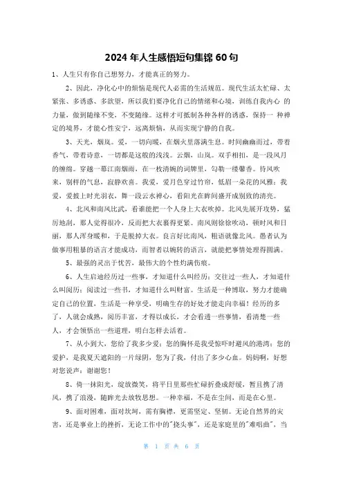 2024年人生感悟短句集锦60句
