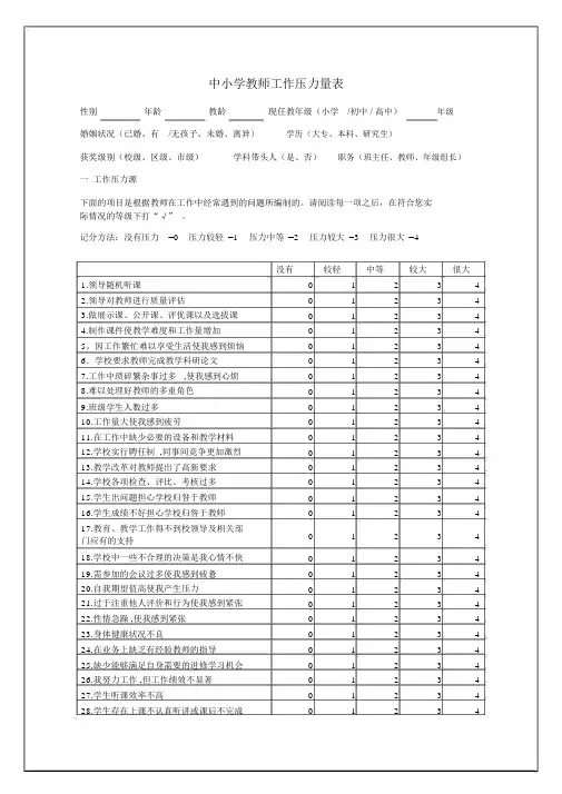 中小学教师工作压力量表